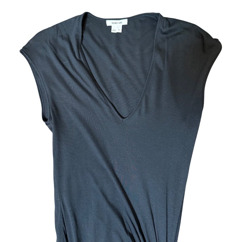 Helmut Lang Black Asymmetrical Draped Knotted Jersey Dress S Vamp Glam Cocktail - Picture 6 of 8